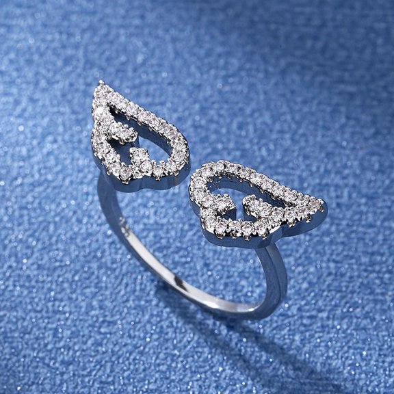 925 Sterling Silver Angel's Wing Angel's Wing Ring with Micro Set Zircon Women's Ring Opening Adjustable Ring Jewelry