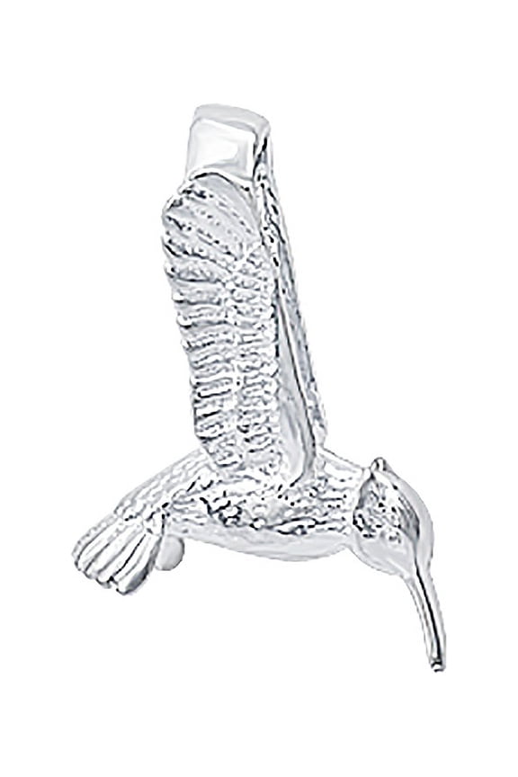 925 Sterling Silver Animal Pendant, 3D Hummingbird, Connected Wings, Hidden Bail