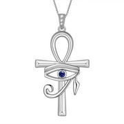925 Sterling Silver Ankh Cross Blue Eye of Horus Necklace Pendant Gift for Women Mens Aurora Tears