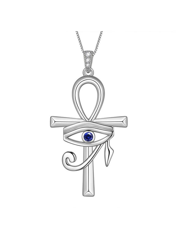 925 Sterling Silver Ankh Cross Blue Eye of Horus Necklace Pendant Gift for Women Mens Aurora Tears