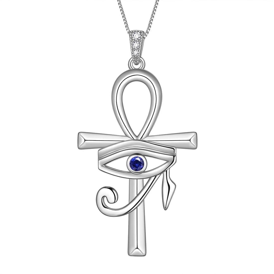 Aurora Tears Egyptian Jewelry: 925 Silver Ankh Cross, Blue Eye of