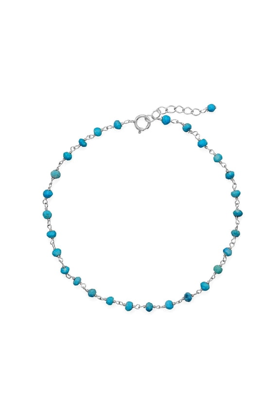 925 Sterling Silver Anklet 9.5 Inch Spring-Ring Closure Rondell Beads Measure 2.5mm X 3.5mm Turquoisecla Anklet for Wome