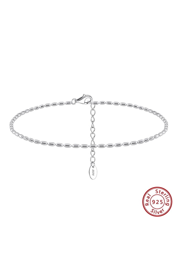 925 Sterling Silver Anklet Real Platinum Plated 8-5/8 inch(21.8cm)