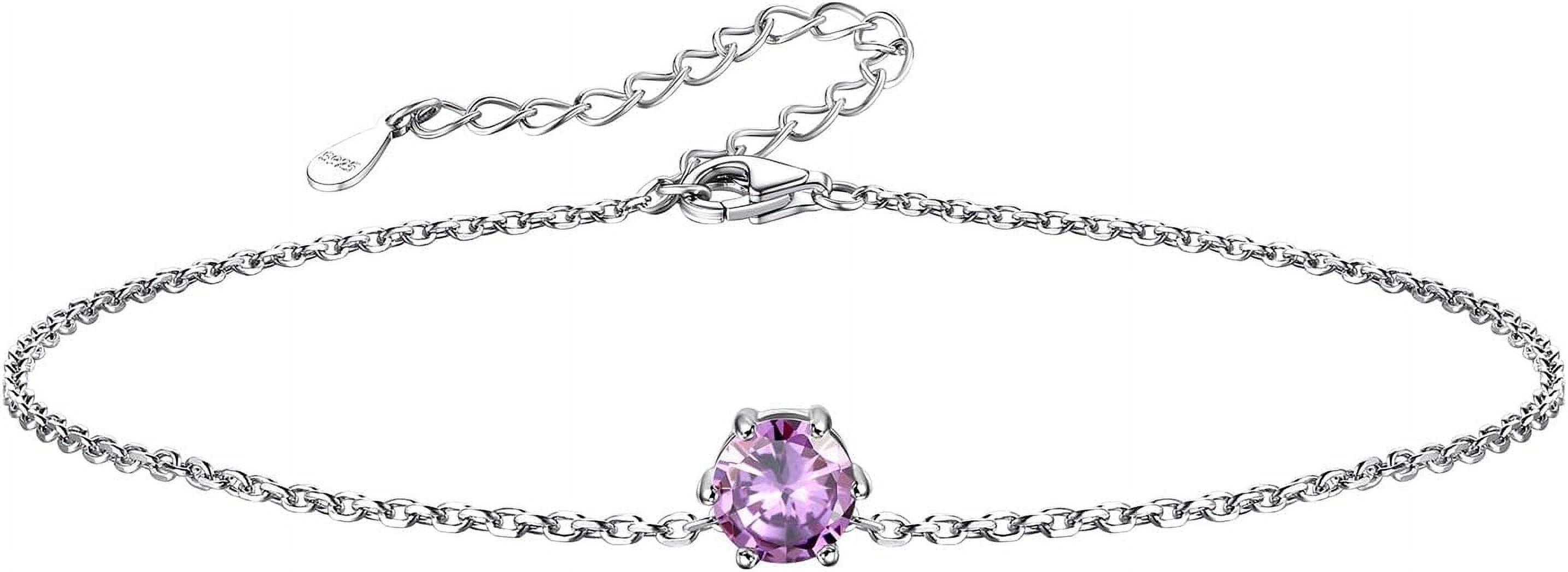 925 Sterling Silver Anklets For Women, Dainty Round Birthstone Ankle
