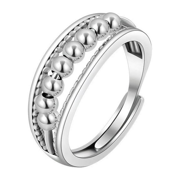 925 Sterling Silver Anti Anxiety Ring for Women Adjustable Fidget Rings with Spinner Beads Dainty Stress Relieving Ring Jewelry for Daughter