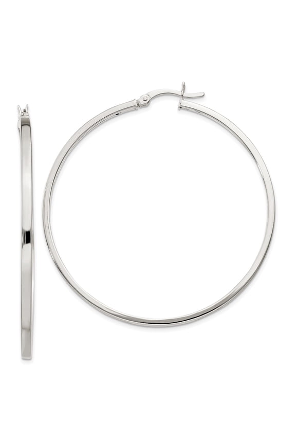 925 Sterling Silver Anti-Tarnish Coating Women's 2.5mm Square Tube Hoop Earrings | 50mm