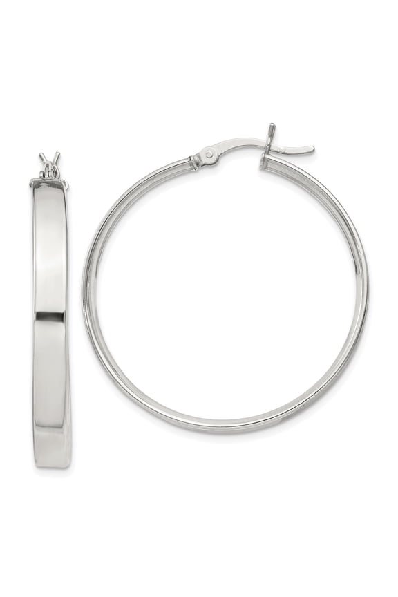 925 Sterling Silver Anti-Tarnish Coating Women's 4.25mm Square Tube Hoop Earrings | 35mm