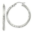thumbnail image 1 of 925 Sterling Silver Anti-Tarnish Coating Women's Satin Finish & Diamond Cut Tube 3mm Hoop Earrings | 35mm, 1 of 4