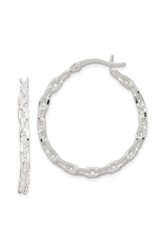 925 Sterling Silver Anti-Tarnish Women's 4mm x 32mm Cable Chain Hoop Earrings
