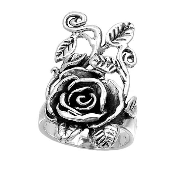 925 Sterling Silver Antique Design Rose Flower Ring Size 10