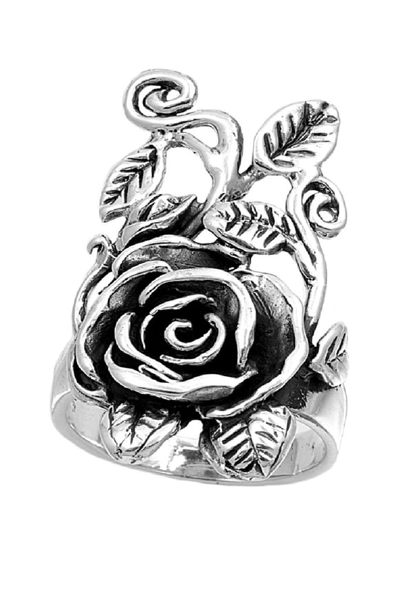 925 Sterling Silver Antique Design Rose Flower Ring Size 7