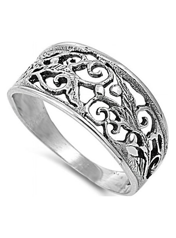 925 Sterling Silver Antique Filigree Design Op Art Ring Size 6