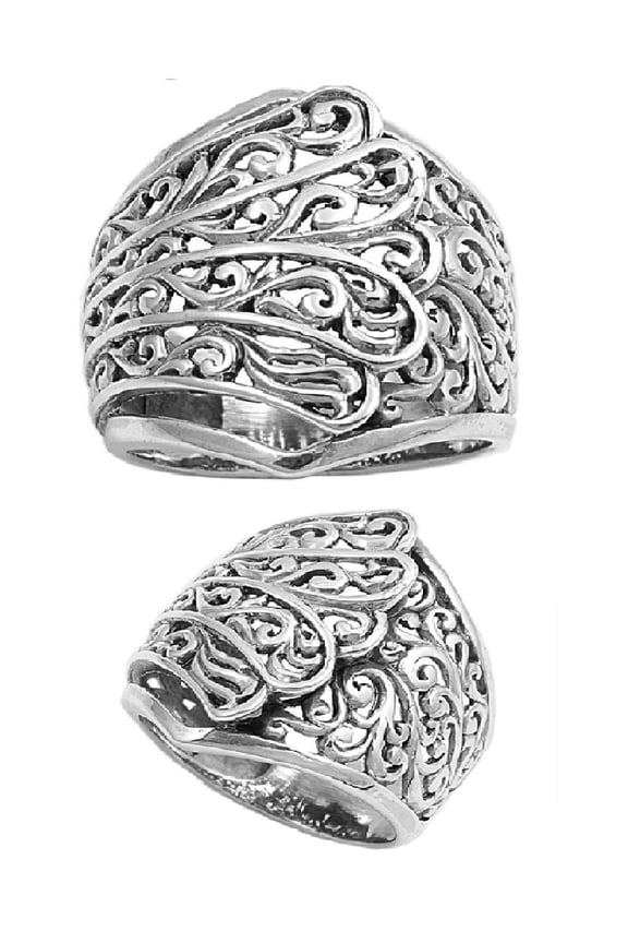 925 Sterling Silver Antique Filigree Fashion Ring Size 10