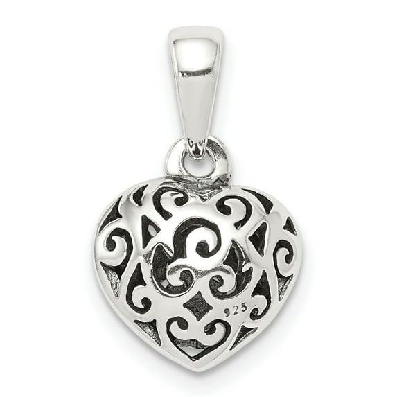 925 Sterling Silver Antique Puff Heart Shaped Pendant