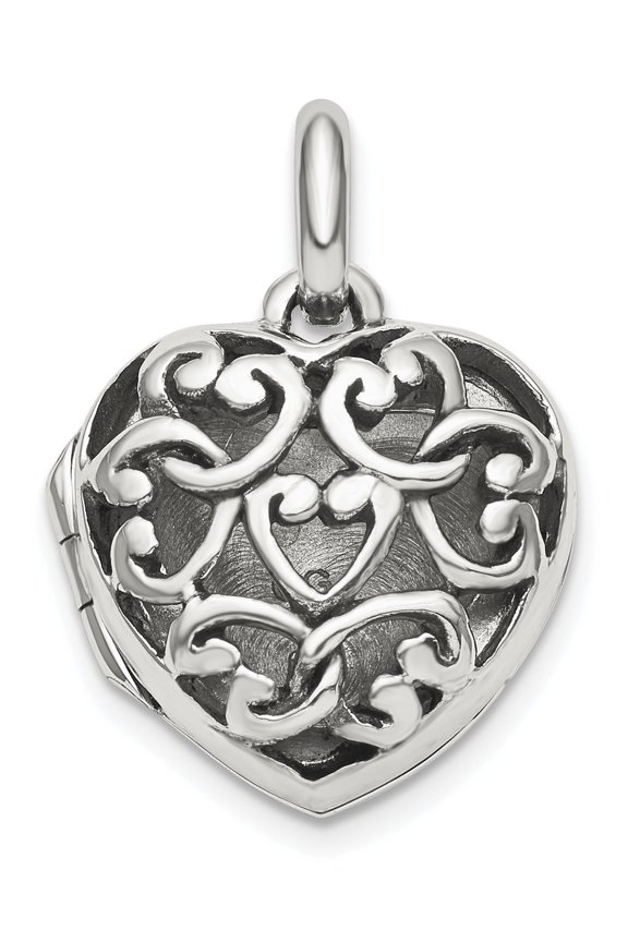 925 Sterling Silver Antiqued Filigree Locket (15x23mm) Pendant / Charm