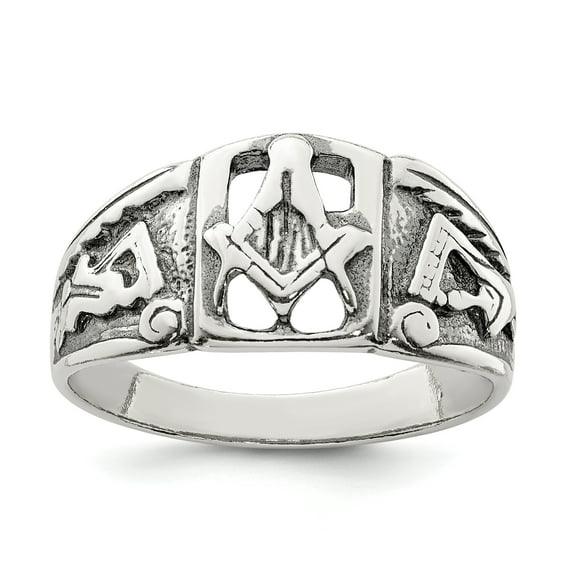 925 Sterling Silver Antiqued Masonic Ring Size 10