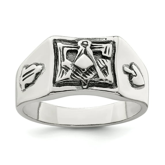 925 Sterling Silver Antiqued Masonic Ring Size 10