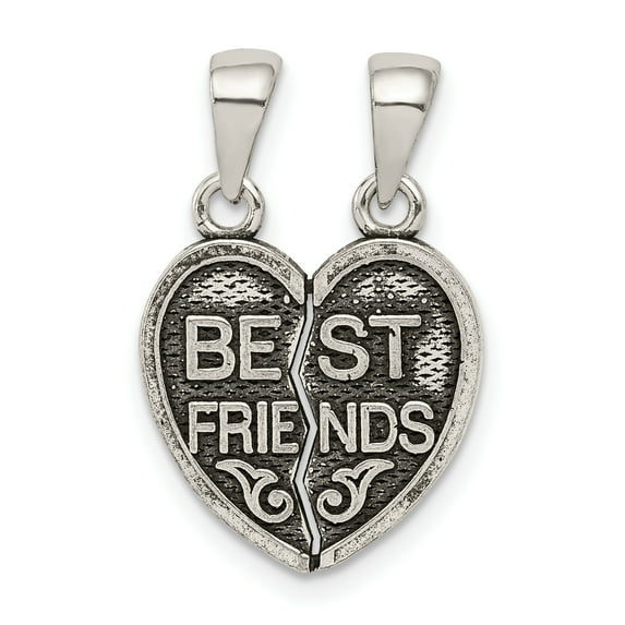 925 Sterling Silver Antiqued Mini Best Friends Break Away Heart Shaped Pendant