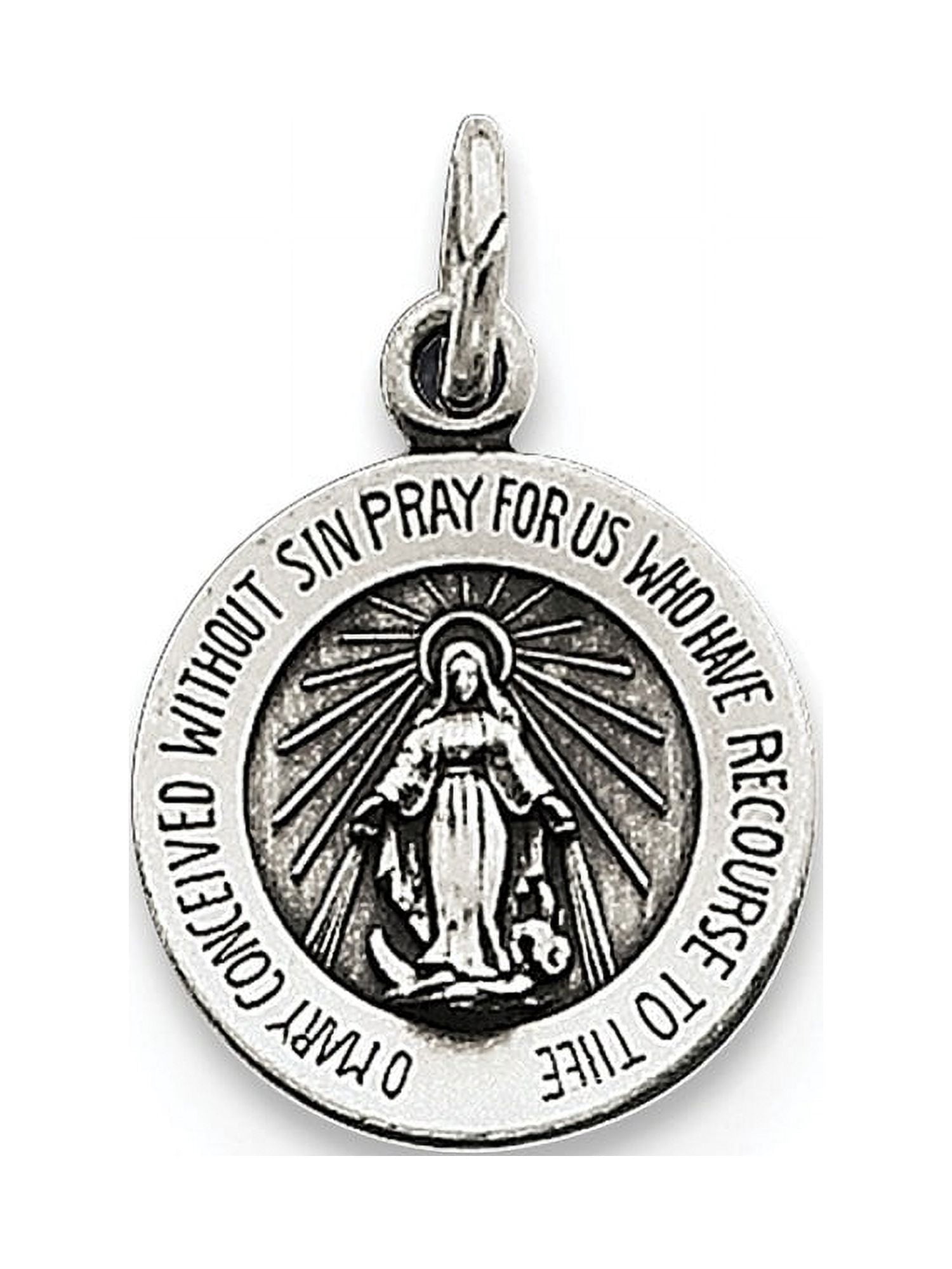 Alexander Castle Miraculous Medal Necklace - 12mm Sterling Silver Catholic Pendant With 16" Chain