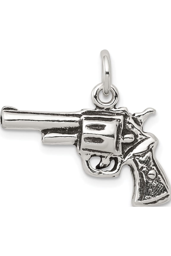 Sterling Silver Antiqued Pistol Charm Solid 3-D Material Glistening Sculptural Refined Designed for those who cherish timeless beauty