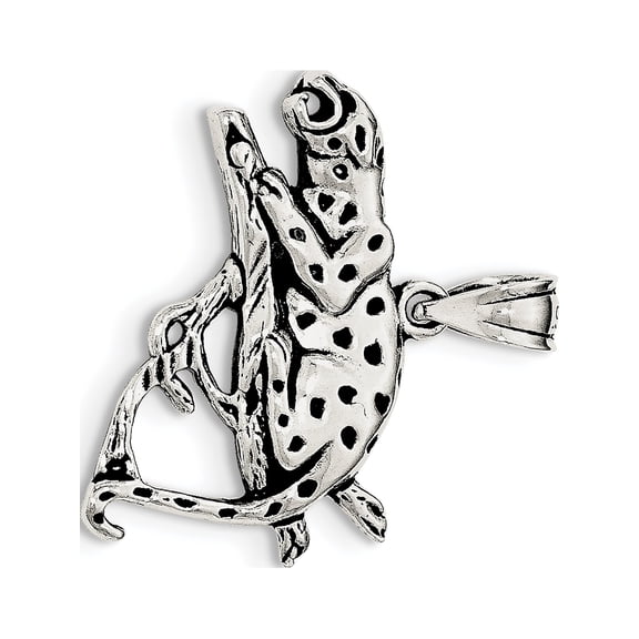 925 Sterling Silver Antiqued & Textured Leopard on Branch Pendant / Charm