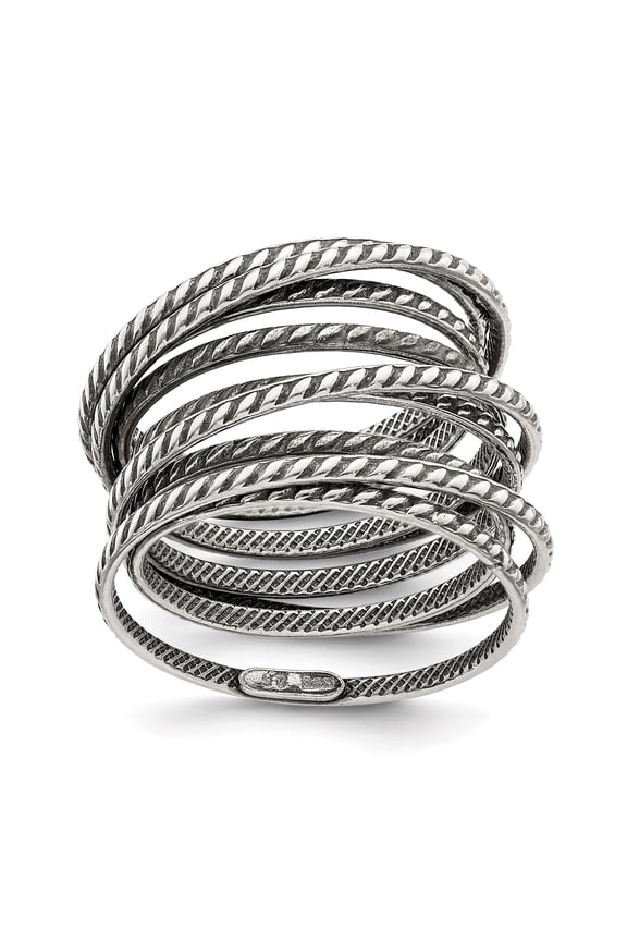 925 Sterling Silver Antiqued Textured One Piece Spring Ring Size 8