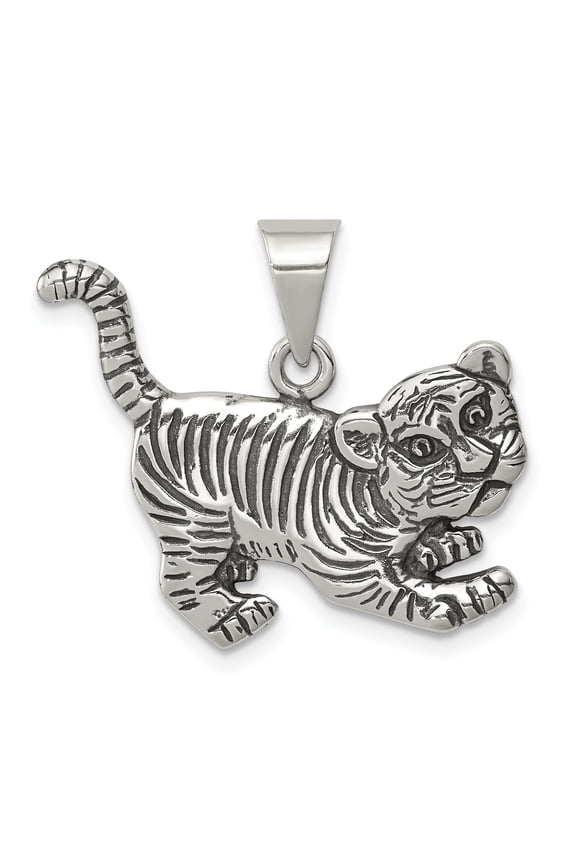 925 Sterling Silver Antiqued Tiger Charm Pendant