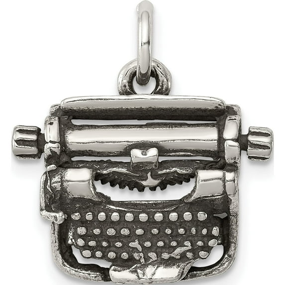 Sterling Silver Antiqued Typewriter Charm Casted Polished 3-D Radiant Enchanting Stunning Designed for those who cherish timeless beauty