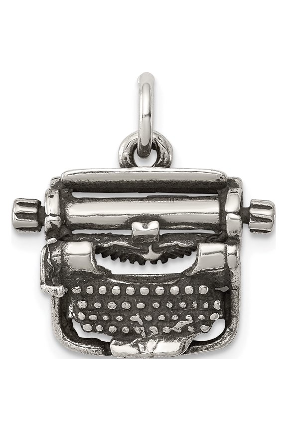 Sterling Silver Antiqued Typewriter Charm Casted Polished 3-D Radiant Enchanting Stunning Designed for those who cherish timeless beauty