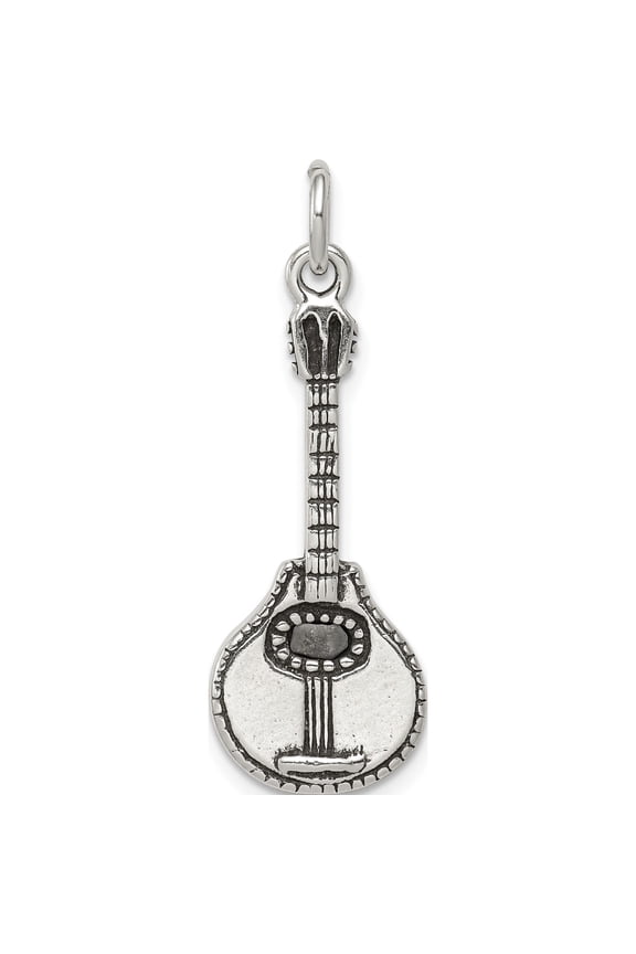 Sterling Silver Antiqued Mandolin Charm Casted Polished 3-D Stunning Timeless Treasure-worthy Designed for those who cherish timeless beauty