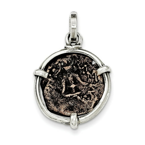 925 Sterling Silver Antiqued Widows Mite Coin (0x0mm) Pendant / Charm