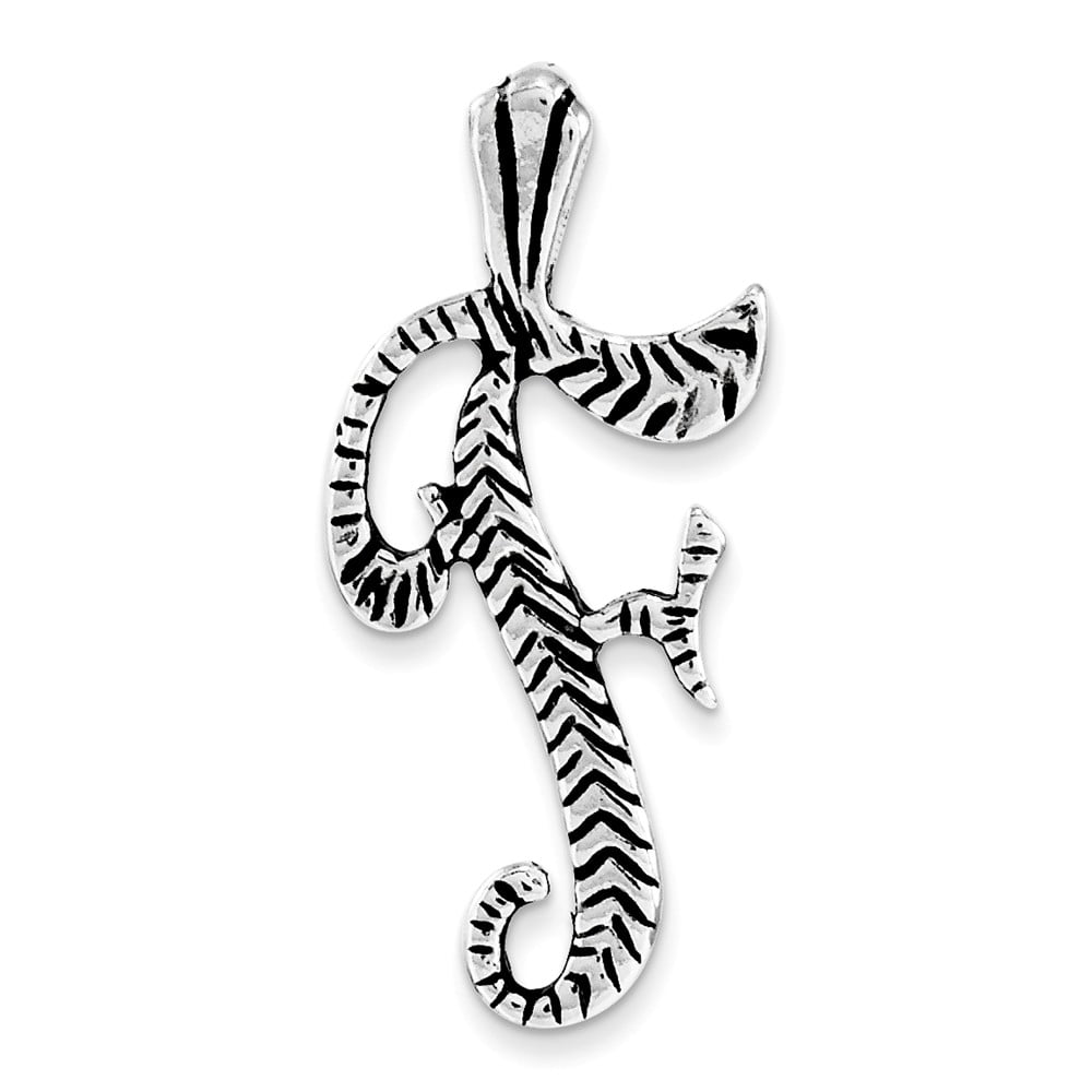 925 Sterling Silver Antiqued and Textured Letter F Necklace Chain Slide ...