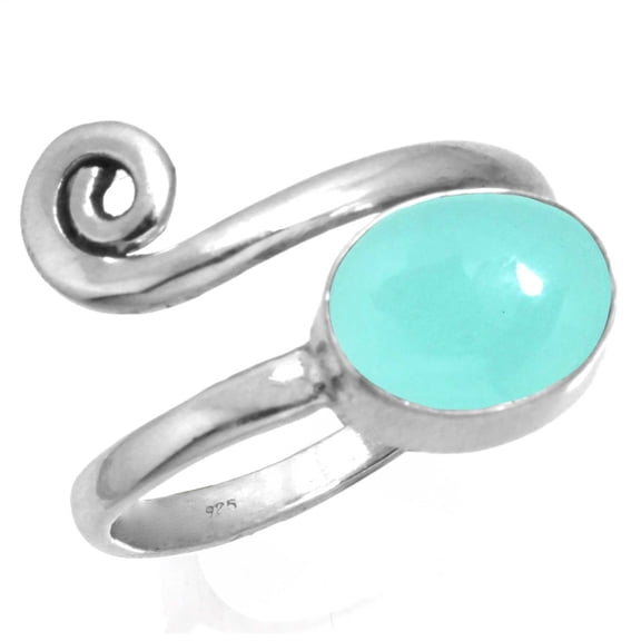 925 Sterling Silver Aqua Chalcedony Gemstone Handmade Adjustable Toe Ring