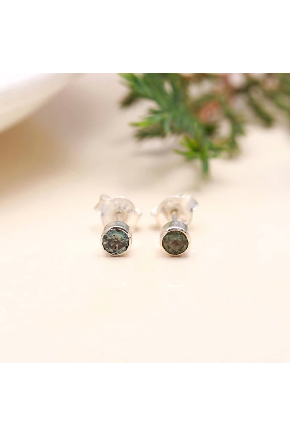 925 Sterling Silver Aqua Druzy Stud Earrings – Handmade Raw Gemstone Studs for Women, Minimalist Sparkle