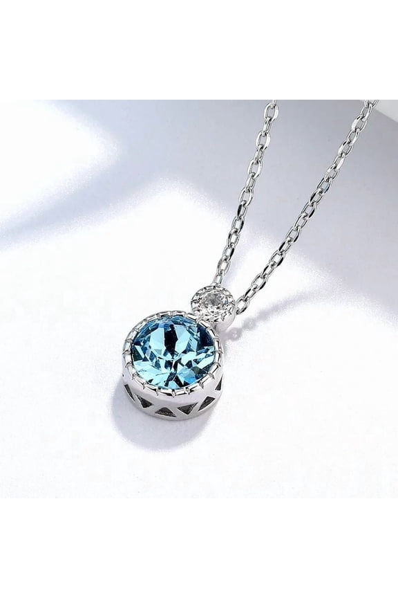 925 Sterling Silver Aquamarine Charm Necklace Minimalist Jewelry Gift for Women