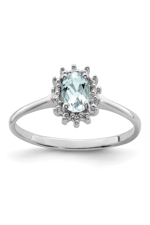 925 Sterling Silver Aquamarine Diamond Ring Fine Jewelry For Women Gifts For Her, Size 6