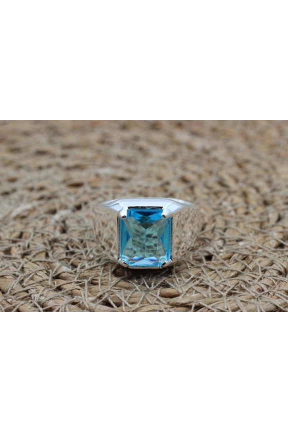 925 Sterling Silver Aquamarine Ring, Men's Jewelry, Gift for Him Ring