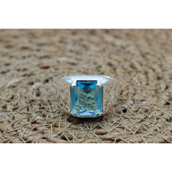 925 Sterling Silver Aquamarine Ring, Men's Jewelry, Gift for Him