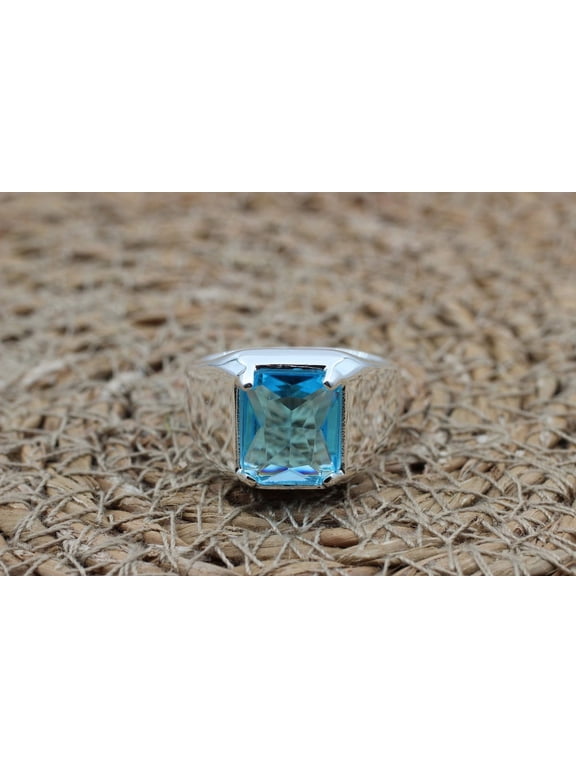 925 Sterling Silver Aquamarine Ring, Men's Jewelry, Gift for Him Ring