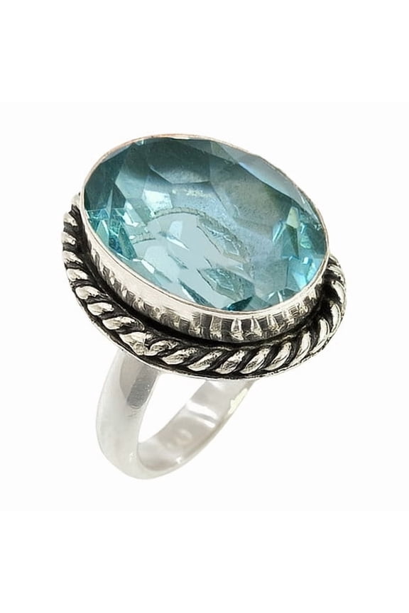 925 Sterling Silver Aquamarine Ring for Women - March Birthstone Ring - Statement Ring - Oval Cut Gemstone Jewelry Gift for Birthday, Anniversary Ring Size 7.5