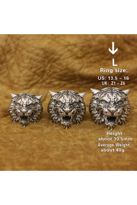 925 Sterling Silver Armored Tiger Ring Biker Punk Jewelry TA398 Large Model US Size 14.5