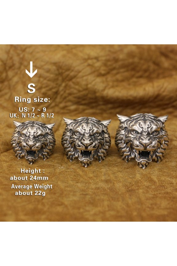 925 Sterling Silver Armored Tiger Ring Biker Punk Jewelry TA398 Small Model US Size 7.5