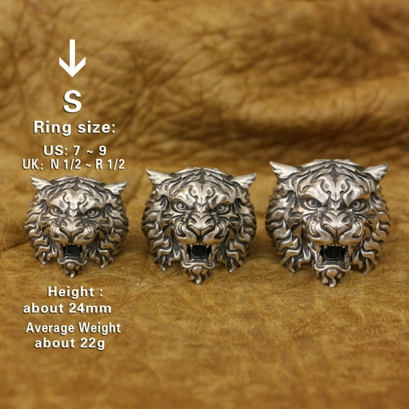 925 Sterling Silver Armored Tiger Ring Biker Punk Jewelry TA398 Small Model US Size 7.5