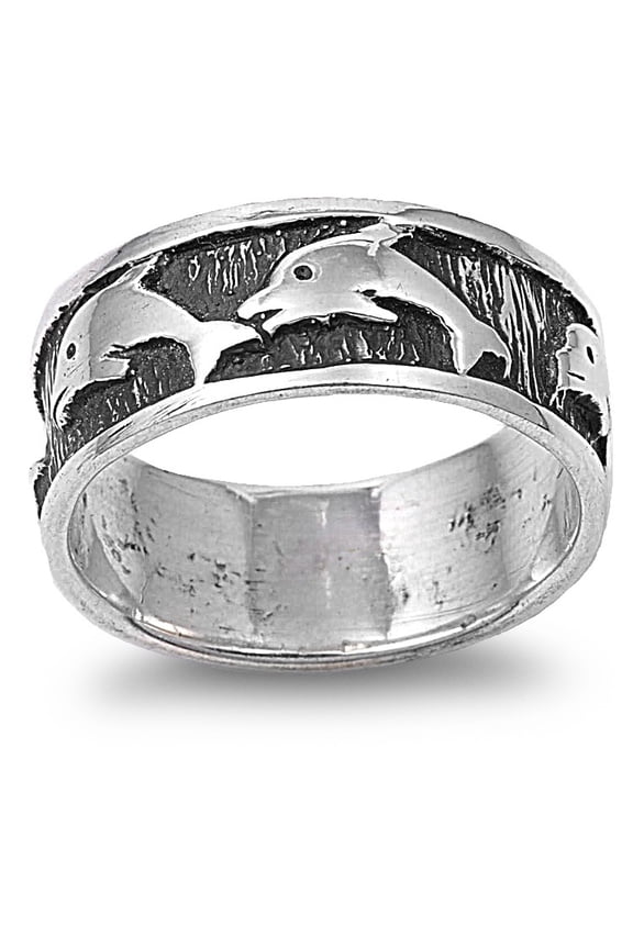 925 Sterling Silver Around the World Dolphins Ring Size 10