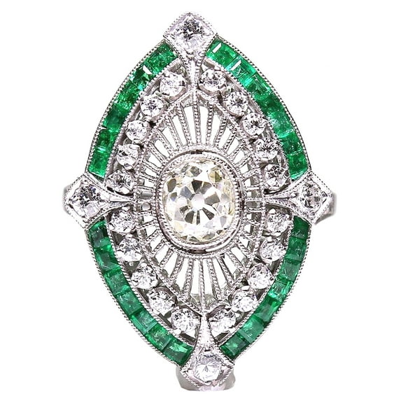 925 Sterling Silver Art Deco Diamond Jewelry Natural Gemstone Emerald Ring