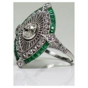 925 Sterling Silver Art Deco Diamond Jewelry Natural Gemstone Emerald Ring