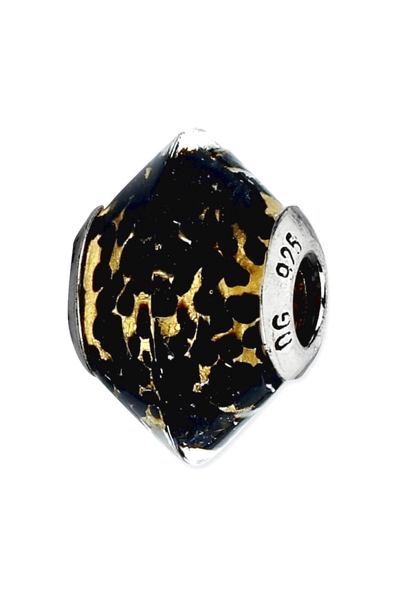 925 Sterling Silver Oxidized Reflections Black Yellow Italian Murano Glass Bead Charm 14.55x11.82mm Wide Pendant Necklac