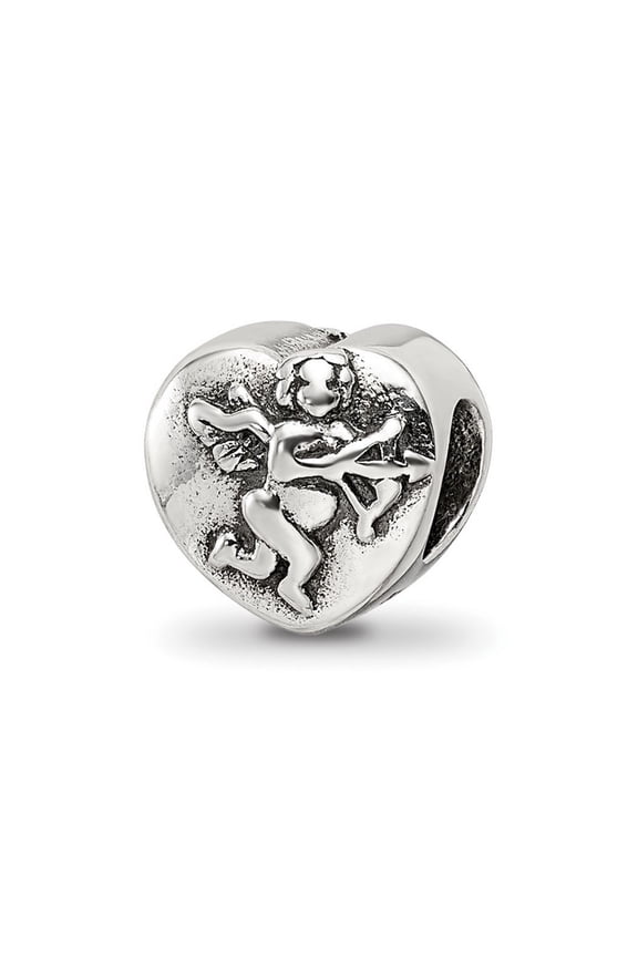 925 Sterling Silver Artisan Oxidized Reflections Cupid Love Heart Bead Charm 8.18x9.09mm Wide Pendant Necklace for Women