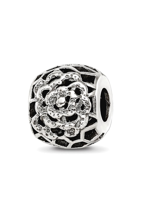 925 Sterling Silver Oxidized Reflections Flower Bali Bead Charm 10x8.18mm Wide Pendant Necklace for Women