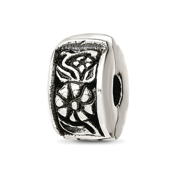 925 Sterling Silver Oxidized Reflections Hinged Floral Clip Bead Charm 11.82x6.36mm Wide Pendant Necklace for Women